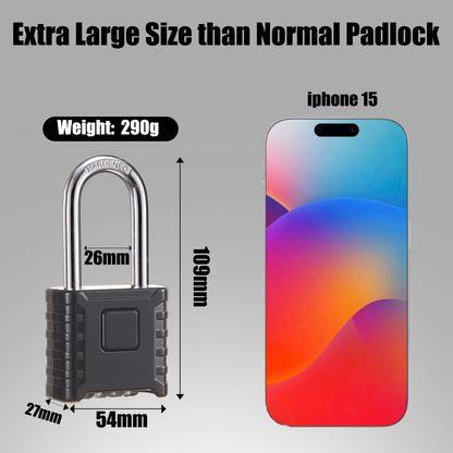 1 Pack disecu Long Shackle Heavy Duty 4 Digit Combination Lock, One Touch Unlocking, Anti-Error Feature, Waterproof Large Outdoor Padlock for School Gym Locker, Fence, Gate, Storage Unit (Black)