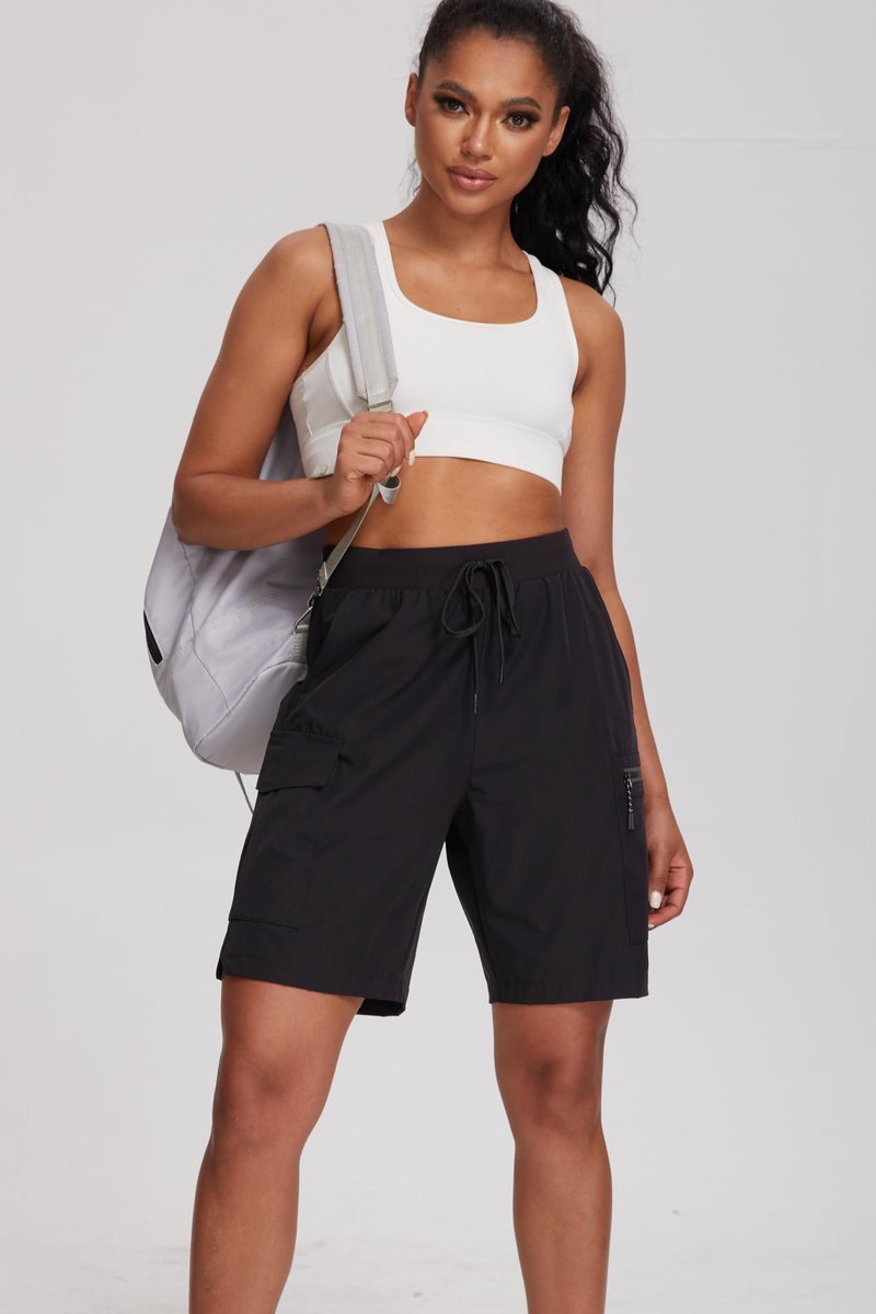 Oalka Women's Hiking Shorts Lightweight Zipper Pockets Cargo Quick Dry Summer Shorts Black XL