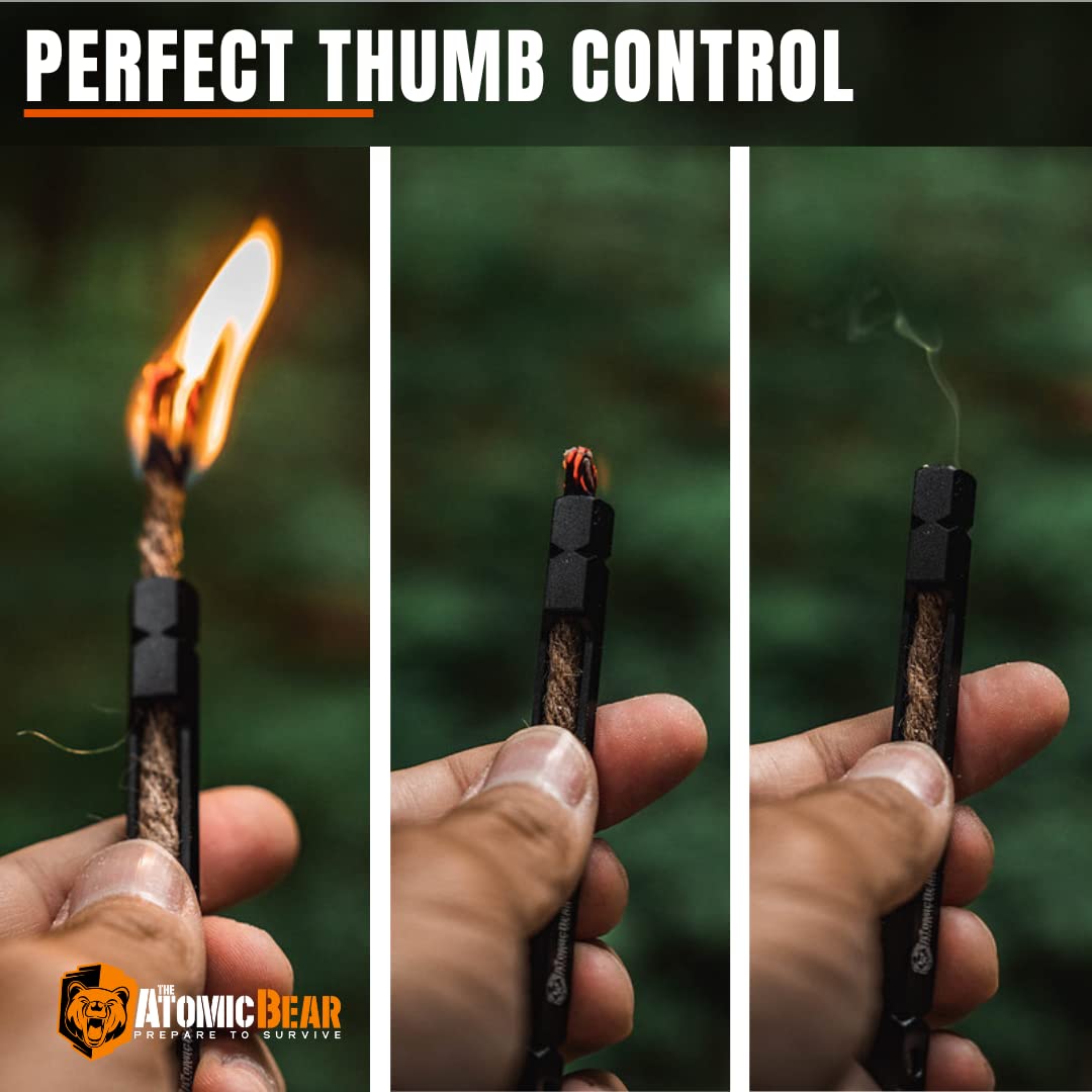 Fire Starter Wick for Campfires - Firewand Survival Tool Serves as a Waterproof Match - Easy to Light with Flint and Steel - Extinguish The Flame Inside The Wand's Tube- 39" Tinder Rope for Long Burn