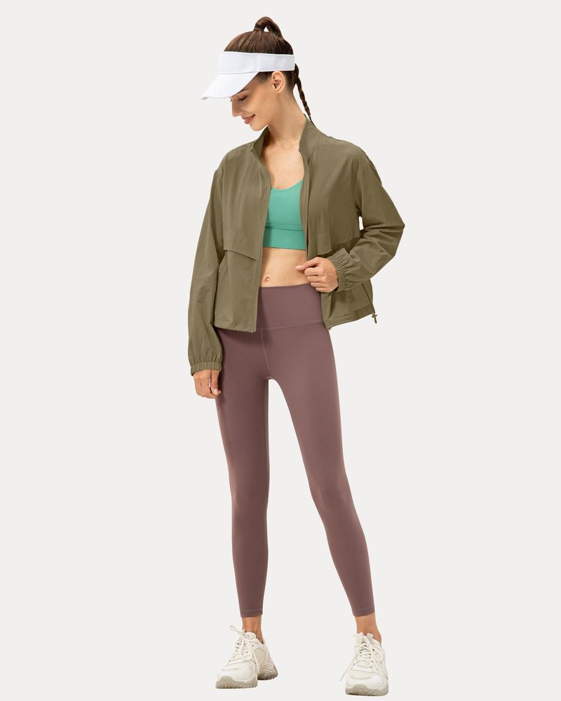Locachy Women's Lightweight Zip Up Athletic Jacket Stand Collar Windproof Sun Protection Workout Outdoor Jacket Camel M