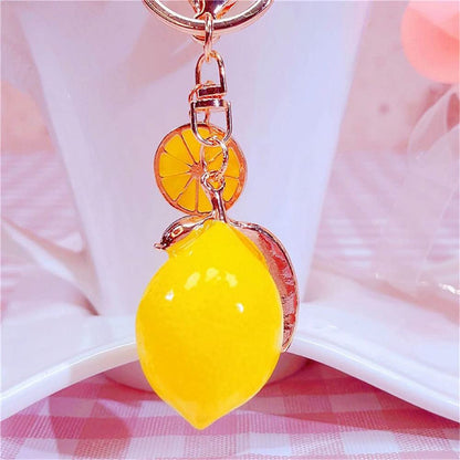 Ergugos Cute Lemon Keychain Little Lemon Crystal Rhinestone Key Chain Fruit Keyring For Purse Bag Backpack Car Jewelry Gift For Women Men (Yellow)
