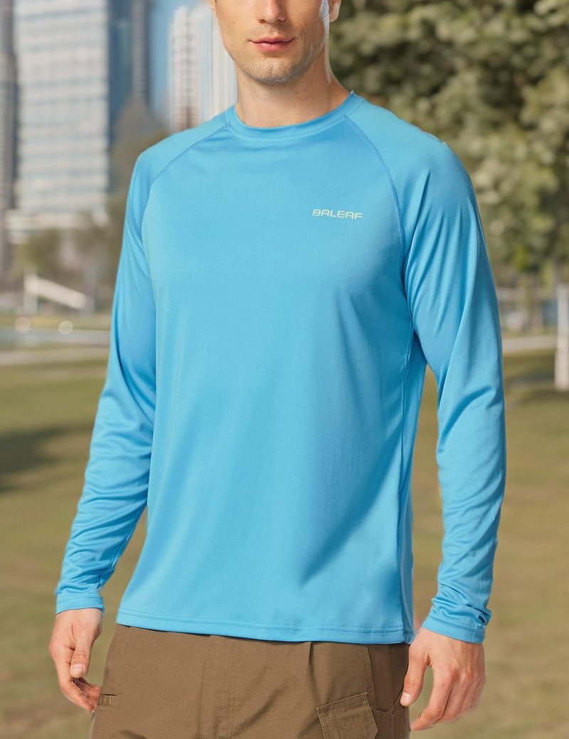Baleaf Men's UPF 50+ Sun Protection Shirt - Quick Dry Long Sleeve Rash Guard for Fishing & Swimming