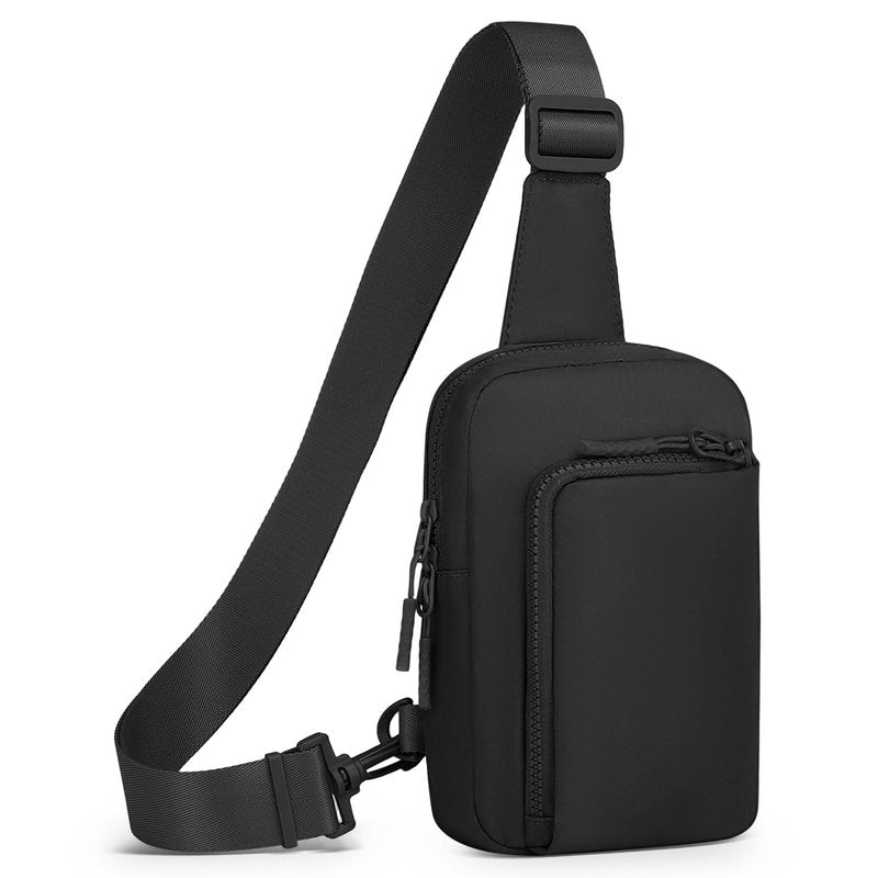 SUIKIHUM Mini Sling Bag for Men Women, Crossbody Fanny Packs Fits for 6.3" Phone, Reversible Nylon Chest Bag for Travel Running Hiking (Black)