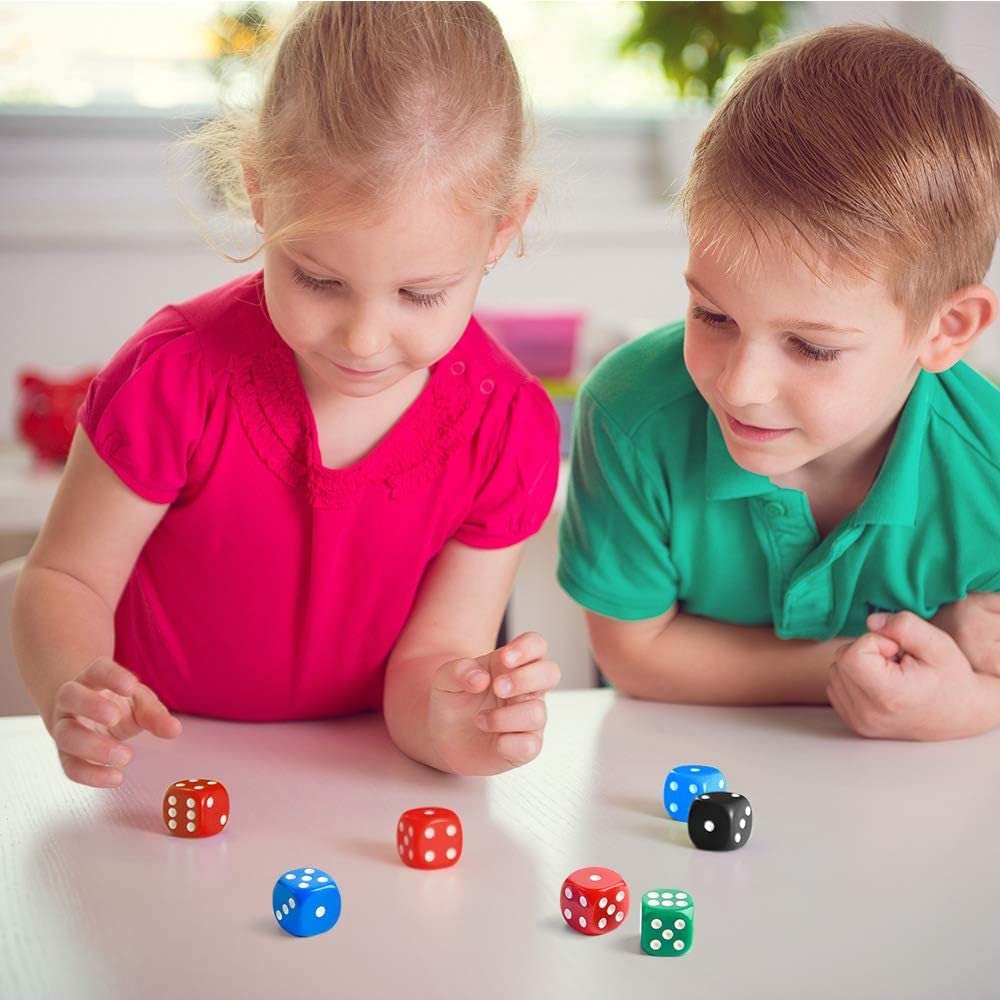 25 Pieces Dice Set 6 Sided 5 Colours Spot Dice with Bags for Tenzi, Farkle, Yahtzee, Bunco or Teaching Math Dice Games