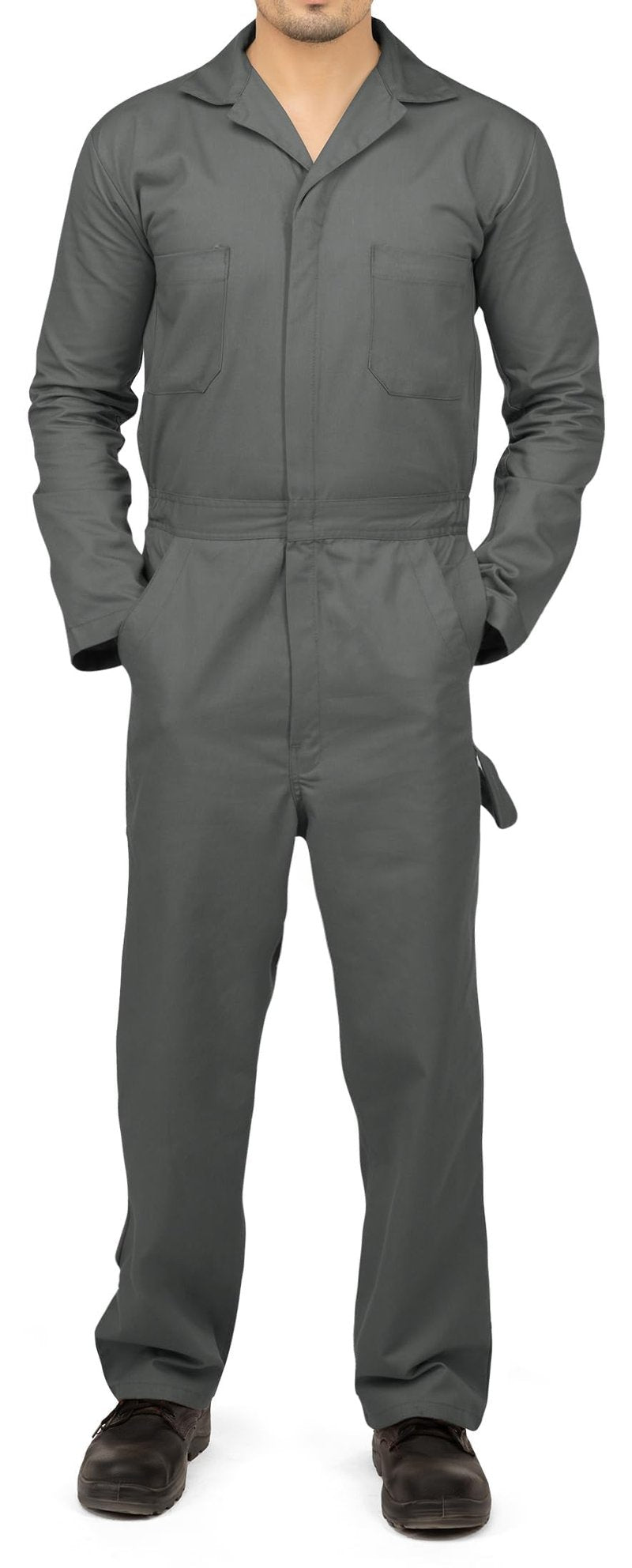 NY Threads Men’s Twill Coverall Relaxed Fit Long Sleeve Utility Work Wear, Small, Grey