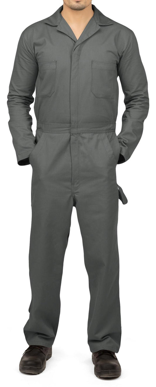 NY Threads Men’s Twill Coverall Relaxed Fit Long Sleeve Utility Work Wear, Small, Grey