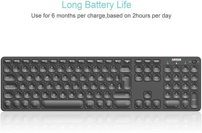 Arteck 2.4G Wireless Keyboard Ultra Slim Full Size Keyboard with Numeric Keypad and Media Hotkey for Computer/Desktop/PC/Laptop/Surface/Smart TV and Windows 10/8/ 7 Built-in Rechargeable Battery