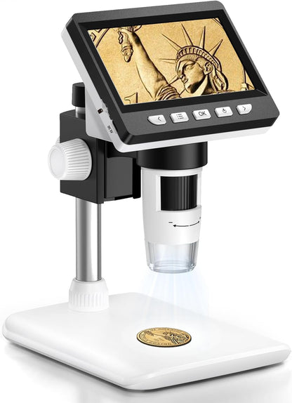 Aopick Coin Microscope - 4.3" LCD Digital Microscope 1000X, 1080P USB Coin Magnifier for Error Coins with 8 Adjustable LED Lights, PC View, Compatible with MacOS Windows