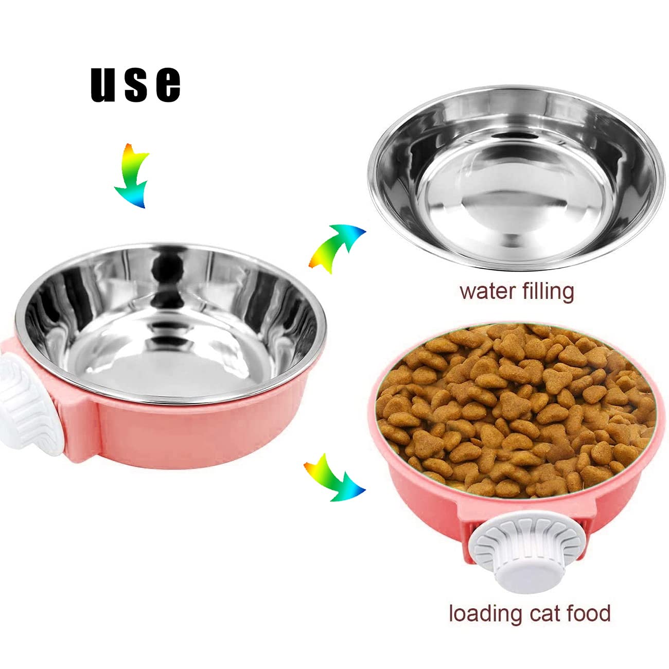 2 Pcs 2-in-1 Pet Crate Bowls, 11cm/4.3In 420ml Hanging Cage Dog Bowl Removable Cage Water Bowls for Dog Cat