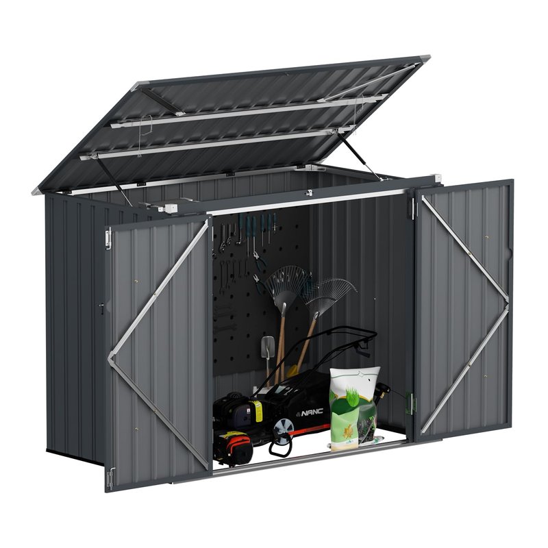 SOLIGEL 3'x6' Storage Shed, Outdoor Trash Can Storage Bike Shed, Waterproof Garbage Can Organizer with Chain Lid, Outdoor Storage Clearance for Patio, Garden, Backyard, Dark Grey