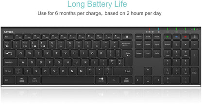 Arteck Universal Bluetooth Keyboard Stainless Steel Full Size UK Layout Wireless Keyboard for Windows, iOS, Android, Computer Desktop PC Laptop Surface Tablet Smartphone Built in Rechargeable Battery