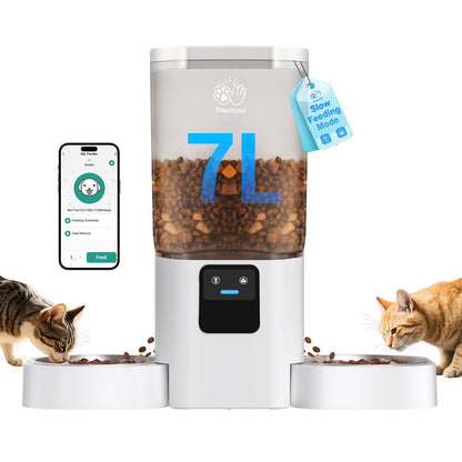 Frienhund Automatic Cat Feeder with Slow Feed for 2 Cats: 5G WiFi Automatic Dog Feeder with 7L Large Food Storage, Cat Food Dispenser with Alexa for Multiple Pets, Detachable for Easy Cleaning -29 Cup