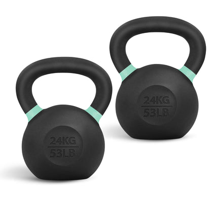 Yes4All Powder Coated Kettlebell, Cast Iron Core Kettlebells with Non-Slip Handle & Flat Bottom for Conditioning, Heavy Duty for Strength Training, 9lb to 71lb - Single & Pair