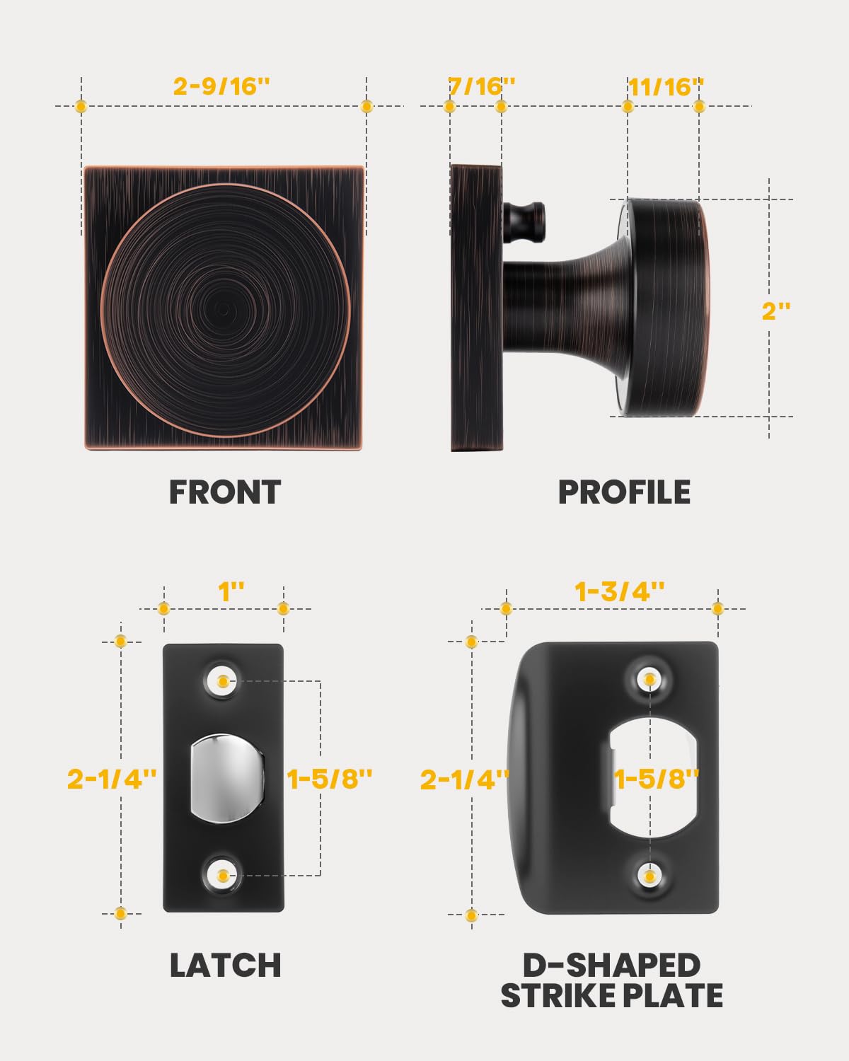 Goldenwarm Oil Rubbed Bronze Privacy Door Knob for Interior Doors, Zinc Alloy Bronze Door Knob Interior for Bedroom & Bathroom, Keyless Lock with Emergency Release, Adjustable & Reversible - 1 Pack