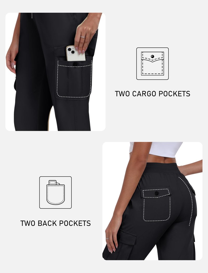 MoFiz Women's Cargo Capris Hiking Pants Lightweight Quick Dry Summer Outdoor Casual Travel Pants with Pockets Black 2XL