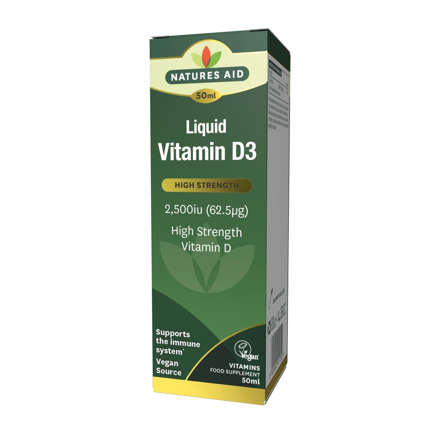 Natures Aid Vitamin D3 Liquid 2500iu 50ml – High Strength Cholecalciferol Vit D Drops – Bone & Immune Support – Vegan, Non-GMO, Gluten-Free – Natural Supplement Includes Dropper