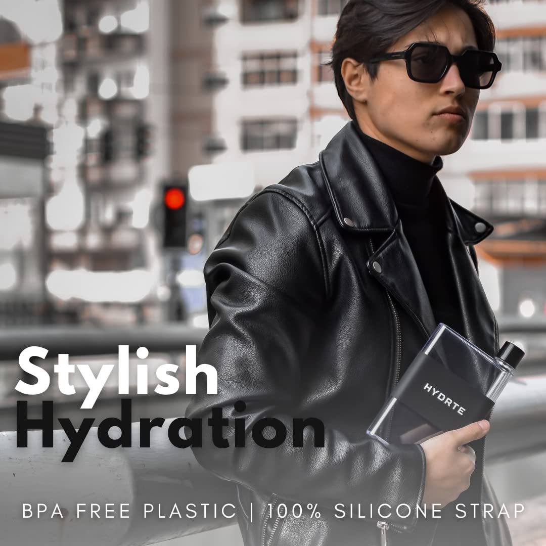 Hydrte Flat Water Bottle 11.8 oz, Leak Proof and Slim Design, The Purse Water Bottle, Cute Water Bottles made for Women and Men, BPA Free Square