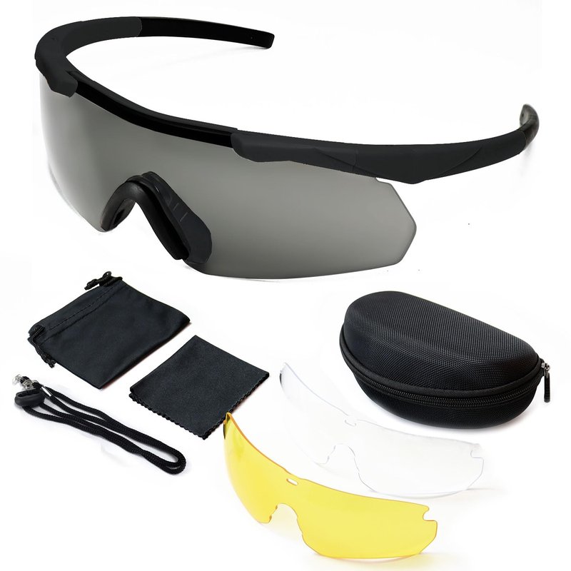 SPOSUNE Shooting Glasses Men with Case, Impact resistance Tactical Glasses Airsoft Glasses with 3 Lenses, Safety Glasses for Men Women - Military Eyewear for Hunting Cycling