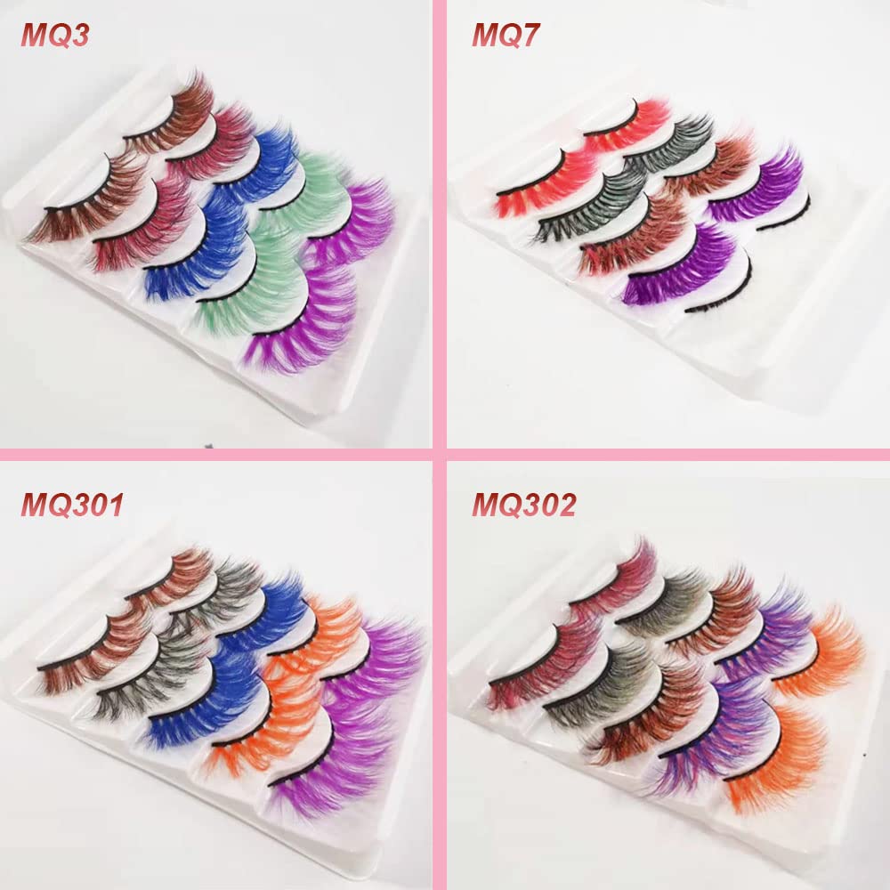 Colored Lashes Halloween Colorful Eyelashes Easter Faux Mink False Eye Lashes With Color Cosplay Long Dramatic Party Fake Eyelashes Extensions Makeup Tools 5 Pairs (MQ3-15MM)