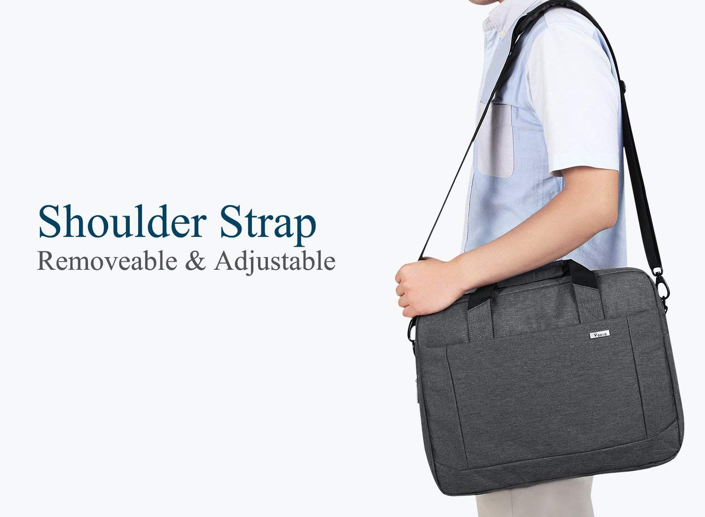Voova Laptop Bag Case 14 15 15.6 Inch, Computer Sleeve Messenger Bag with Shoulder Strap Expandable Waterproof Business Briefcase for Men Women to Work Travel School, Fit 14-16 Inch Laptop-Grey