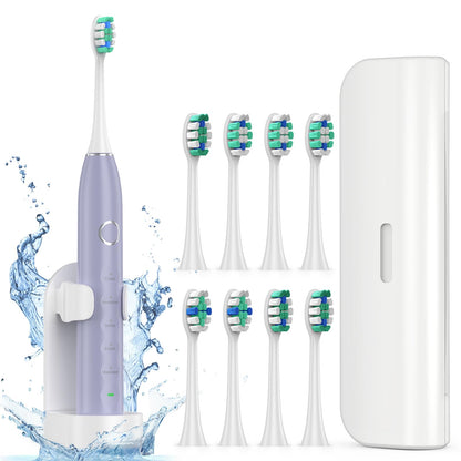 Electric Toothbrush for Adults with 8 Brush Heads, Sonic Toothbrush Rechargeable with a Holder & Travel Case, 2.5 Hours Charge for 120 Days Use - Light Blue