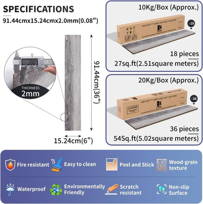 FLOREXP Vinyl Flooring | Self Adhesive Flooring Plank with Wood Effect | Peel and Stick Floor Tiles | Self Adhesive Flooring | 2.0mm 36pcs Waterproof for Bedroom Office Floor Plank(5.02m²,Grey)