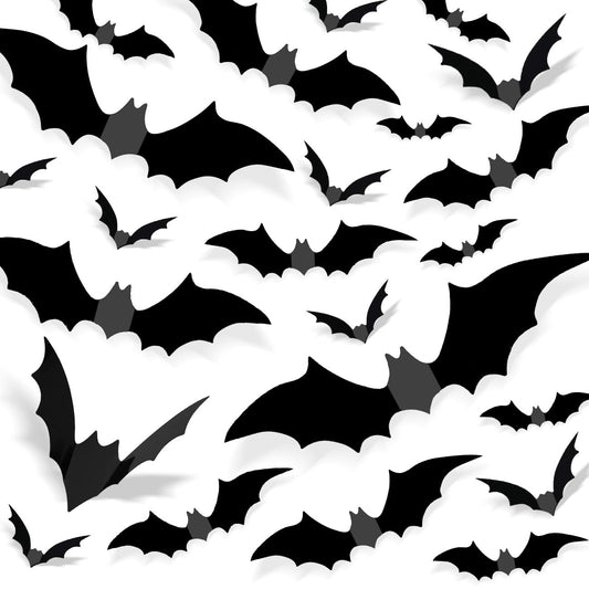 110 Pcs Halloween Decorations Bats Halloween Decor, 8 Size 3D Bat Decorations for Wall Window Door