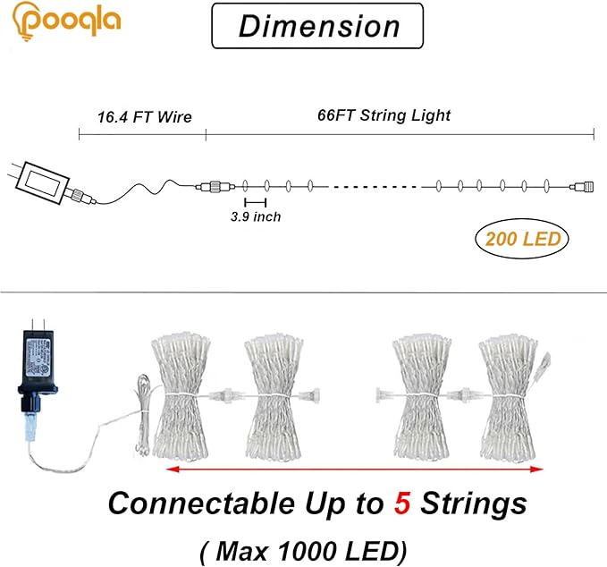 Christmas String Lights, 66 ft 200 LED Christmas Lights Plug in, Indoor Outdoor Connectable 8 Modes Clear Wire Twinkle Fairy String Lights for Xmas Tree Halloween Wedding Bedroom Party, Red and White