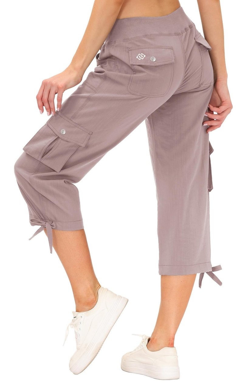 MoFiz Women's Hiking Cargo Shorts Quick Dry Lightweight Athletic Capri Pants for Camping Jogger with Pockets Pink 4XL