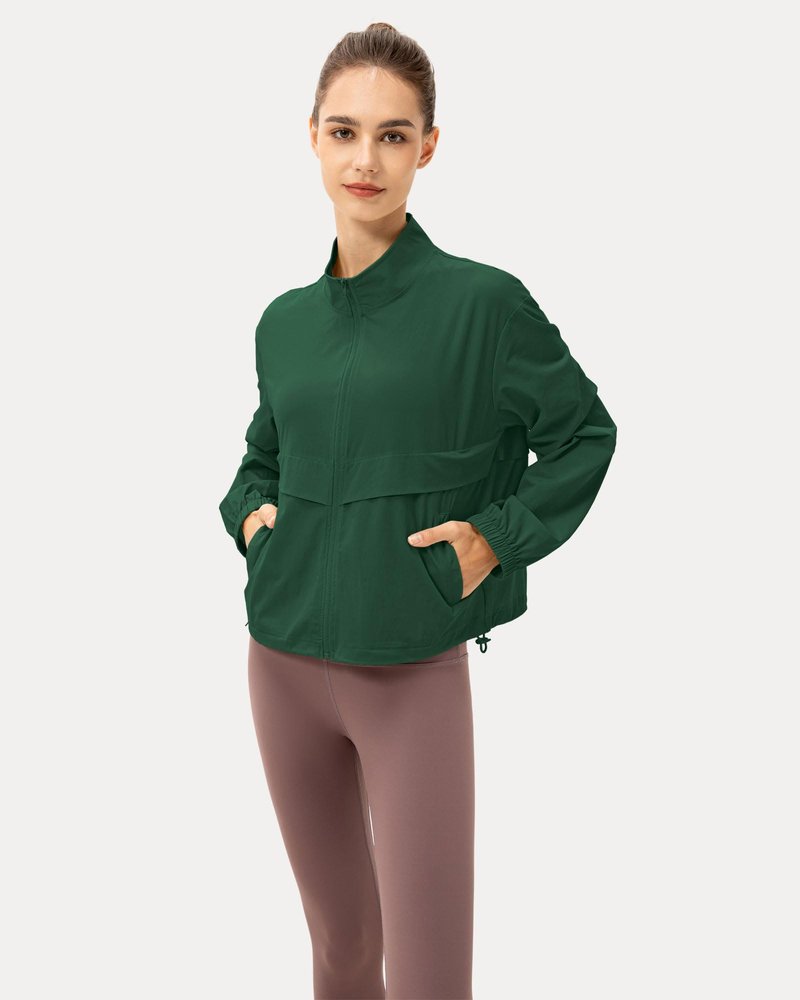 Locachy Women's Lightweight Zip Up Athletic Jacket Stand Collar Windproof Sun Protection Workout Outdoor Jacket Mysterious Green L