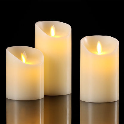 Aku Tonpa Flameless Candles Battery Operated Pillar Real Wax Flickering Moving Wick Electric LED Candle Set with Remote Control Cycling 24 Hours Timer, Pack of 3 (D:7.5cm X H:10, 12.5, 15cm)