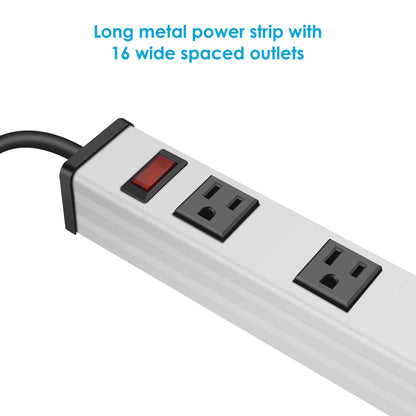 JUNNUJ Long Metal 16 Outlet Wide Spaced Garage Industrial Heavy Duty Power Strip with 6 FT Cord 15A, 125V, 1875W. Yellow