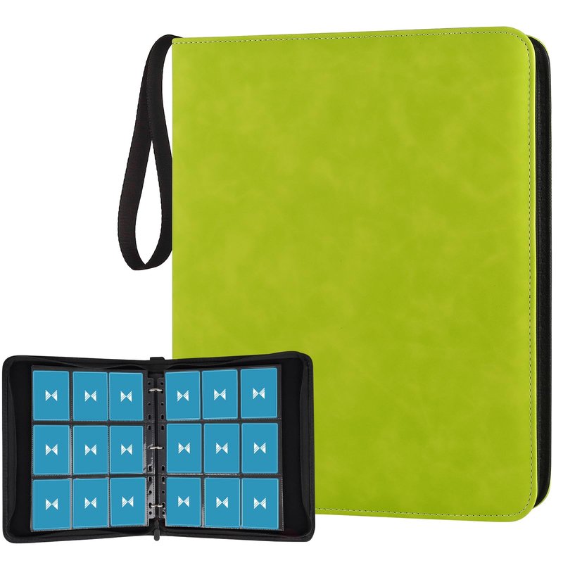 GERMUN 3 Ring 9 Pocket Zipper Card Binder, 720 Double Sided Standard PU Trading Card Album Folder for TCG & Sports Cards, Not Fit Top Loaders (Grass Green)