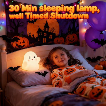 Ghost Night Light for Kids, Silicone Nursery Nightlight with 13 Interactive Sound Effects ,Halloween Decor Lamp Adjustable Dimmable Lamp with Touch Sensor Children's Christmas Gifts (white ghost)