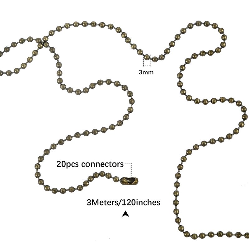 Dotlite Bronze Ceiling Fan Pull Chain, 120" Extra Long Rust Proof 3mm Beaded Ball Light Pulls Extension Chains with 20 Connectors