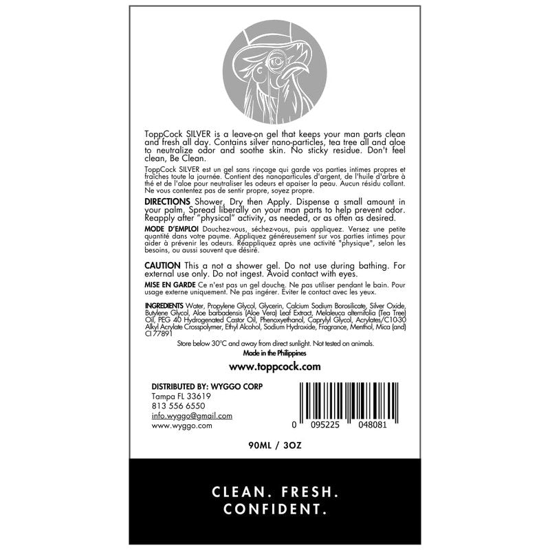 ToppCock Silver Ball Deodorant Gel for Men – Leave-On Odor Control for Groin & Intimate Areas – Anti-Chafing Comfort & Long-Lasting Freshness – 3.02oz