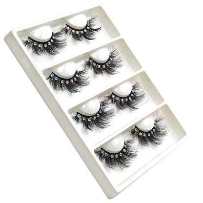 False Eyelashes with Glitter Rhinestones On, Bling Lashes 2023 Sparkle Full Strip Mink Eyelash 4 Pairs… (AF08bling)