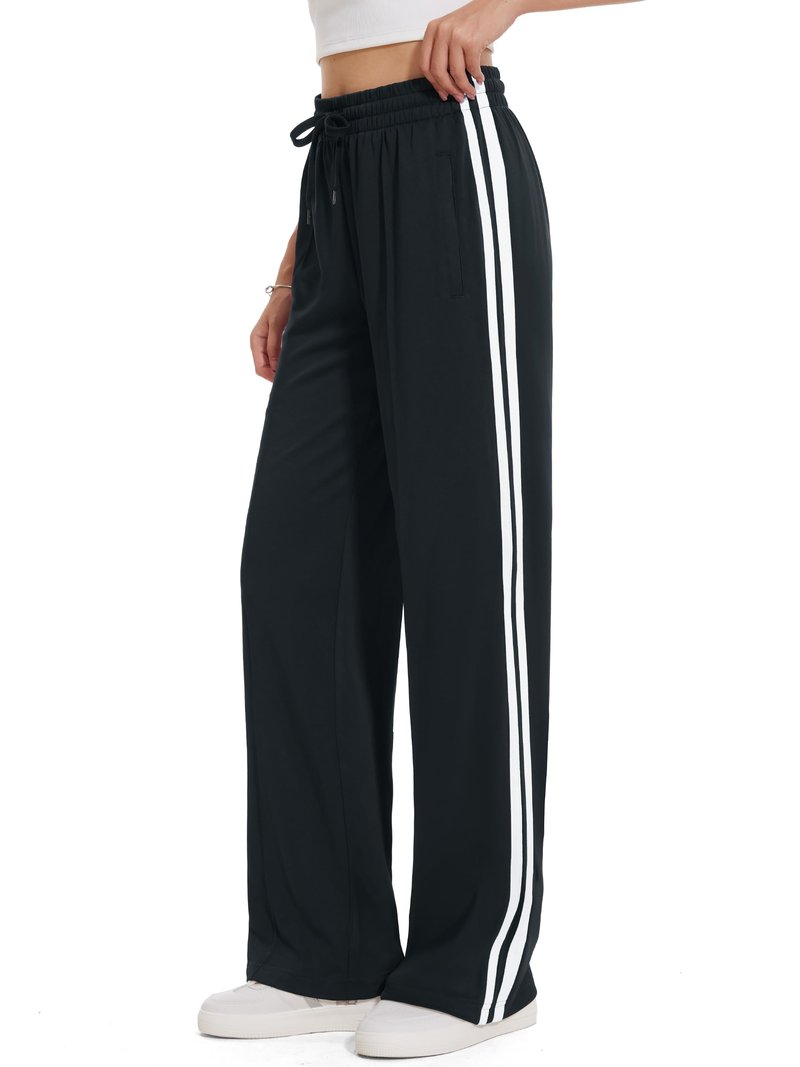 Tapata Women's 28" Inseam Petite Track Pants Loose Straight Leg Jogging Sweatpants Warm-Up Sports Athletic Running, Black, S