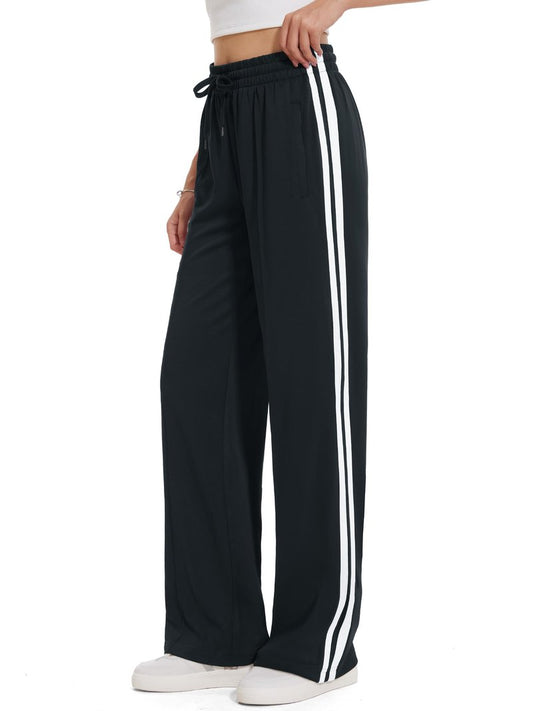 Tapata Women's 30" Inseam Regular Track Pants Loose Straight Leg Jogging Sweatpants Warm-Up Sports Athletic Running, Black, XXL