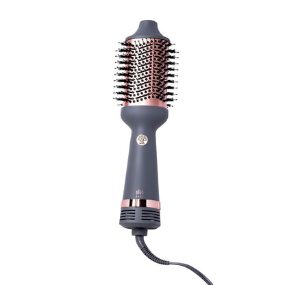 Hairitage Volumizing One Step Blow Dry Brush + Hair Dryer for Curling + Straightening - Ceramic Tourmaline Blowout Brush + Volumizer - Hair Styler for Smooth Shiny, Frizz-Free Styles - Matte Grey
