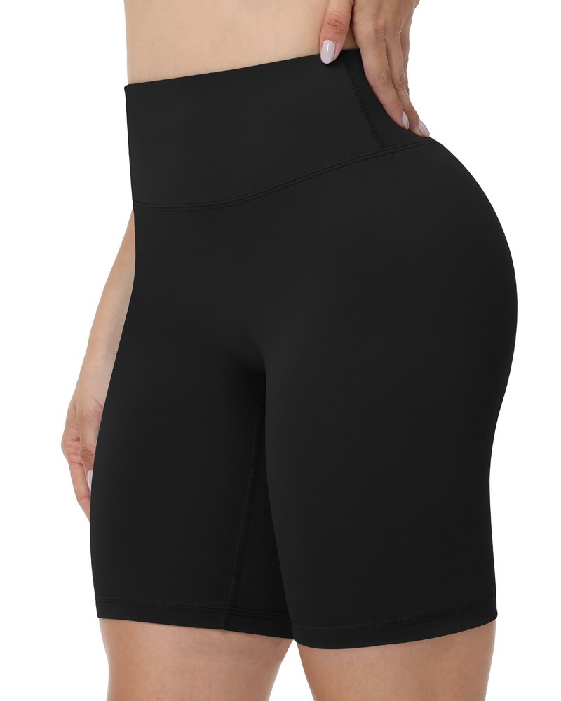 Runhit No Front Seam Biker Shorts for Women - 8'' High Waisted Workout Gym Yoga Running Spandex Compression Shorts Shorts with Tummy Control Black Small