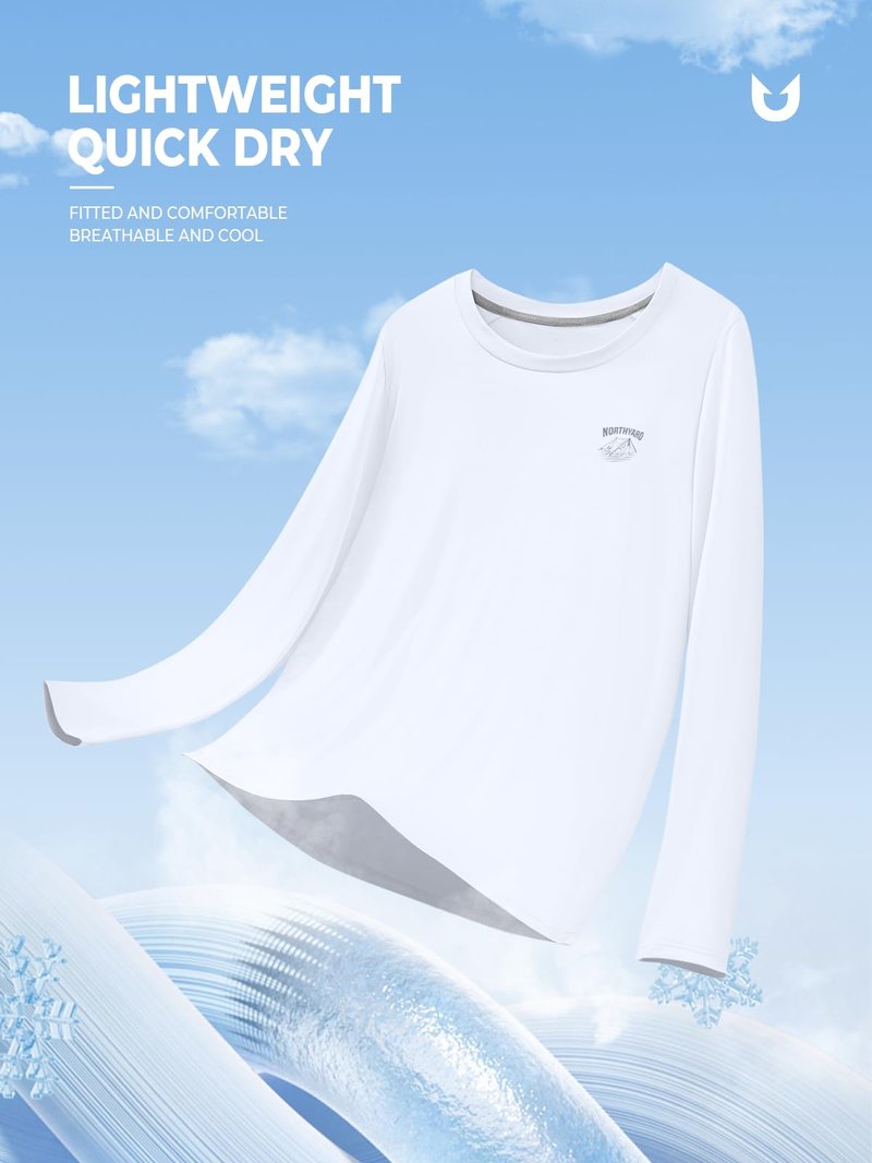 NORTHYARD Men's UPF 50+ Sun Protection Shirts Long Sleeve Fishing Rash Guard UV SPF Outdoor Hiking Swimming T-Shirt Quick Dry White L