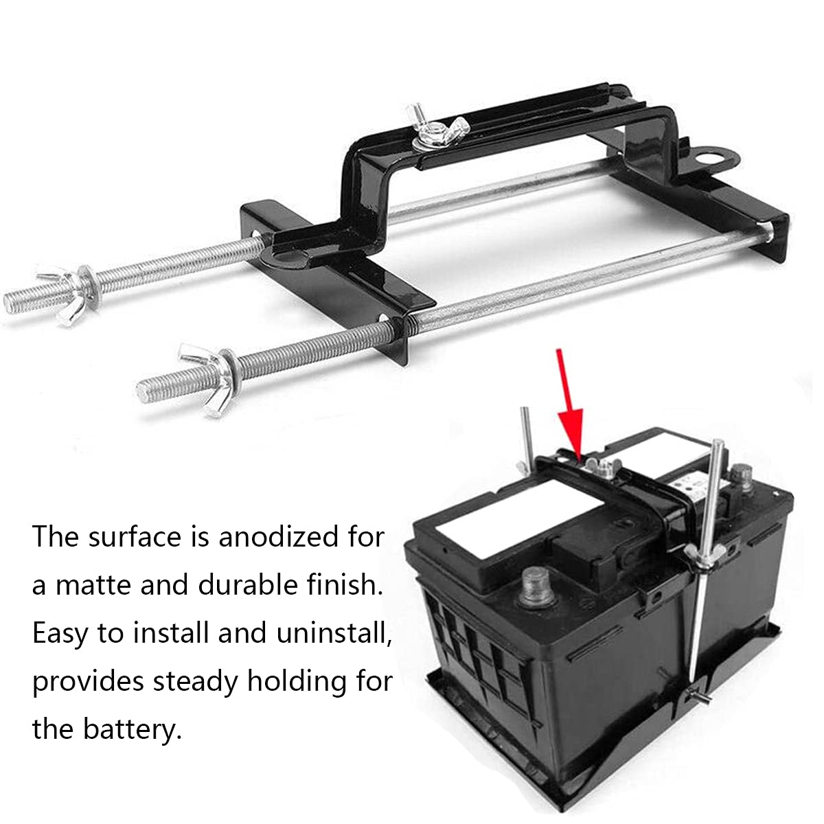 Adjustable Battery Hold Down, Universal Battery Adjustable Crossbar with L Bolt Battery Tie Down Holder for Cars SUVs (Bolt Length 27cm/10.63inches)