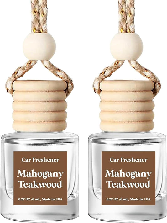 Car Air Freshener Hanging 2 Pack,Mahogany Teakwood Essential Oil Diffuser for Car, Car Air Freshener Cute, 45+ days Long Lasting Air Freshener for Car And Women, car accessories Made in USA