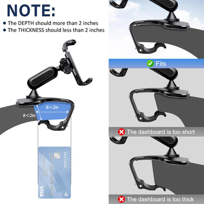 Car Phone Mount,360 Degree Rotation Dashboard Car Phone Holder, Multifunctional car Dash Board Mobile Phone Holder,Universal Dash Clip Cellphone Mount Cell Phone Holder Clip for 4-7 inch Smartphones