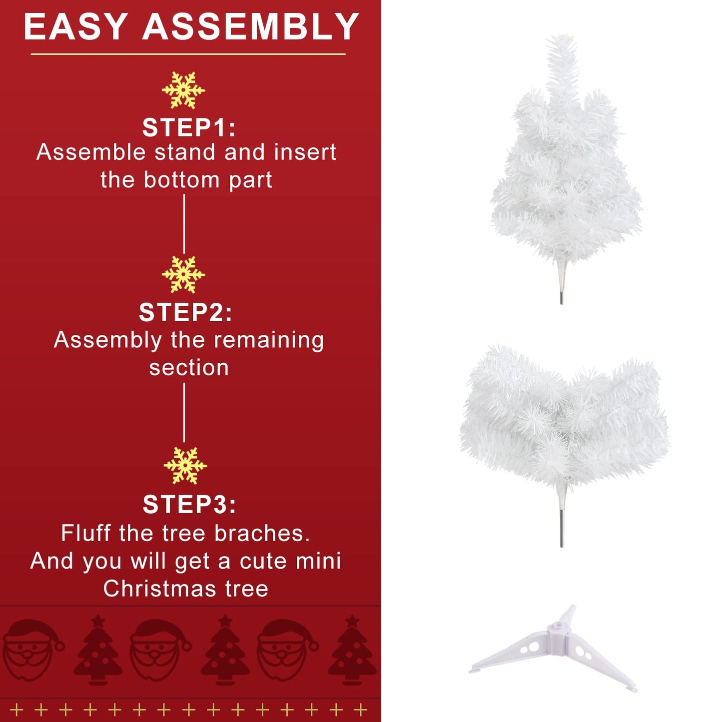 CCINEE 2Ft Artificial Christmas Tree, White Mini Tabletop Xmas Tree with Plastic Stand 80 Branches Tips for Christmas Party Supplies Home Indoor Decoration