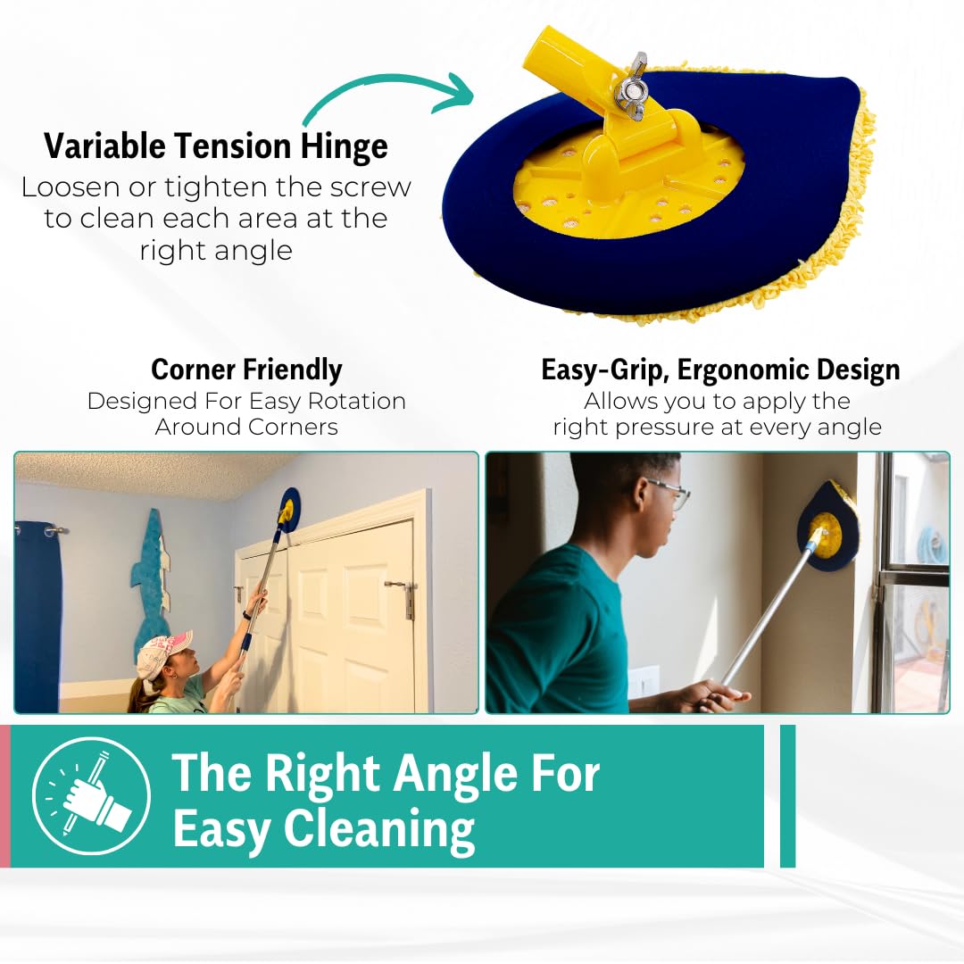 CHOMP Long Handle Wall Cleaner, 5 Minute CleanWalls Extendable Wall Washer, Ceiling Cleaner, Baseboard Duster, Telescoping Dry Dust and Wet Wash Cleaning Mop with Washable Microfiber Pad