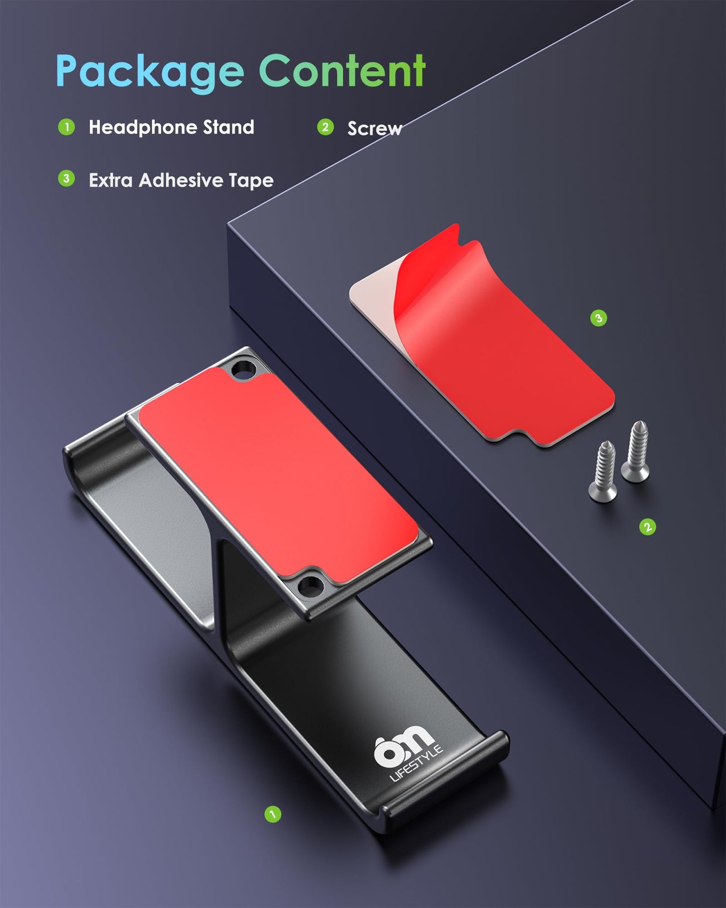 Headset Headphone Stand Hanger Under Desk Designed [Patented] Aluminum Headphone Holder Hook by Strong Adhesive & Screws Universal Compatible with PC Gaming DJ Headsets - BK701