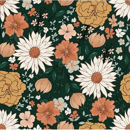 HAOKHOME Vintage Wallpaper Peel and Stick Floral Boho Moody Wall Paper Removable for Bathroom Contact Paper Green/Terracotta 17.7in x 6.6ft