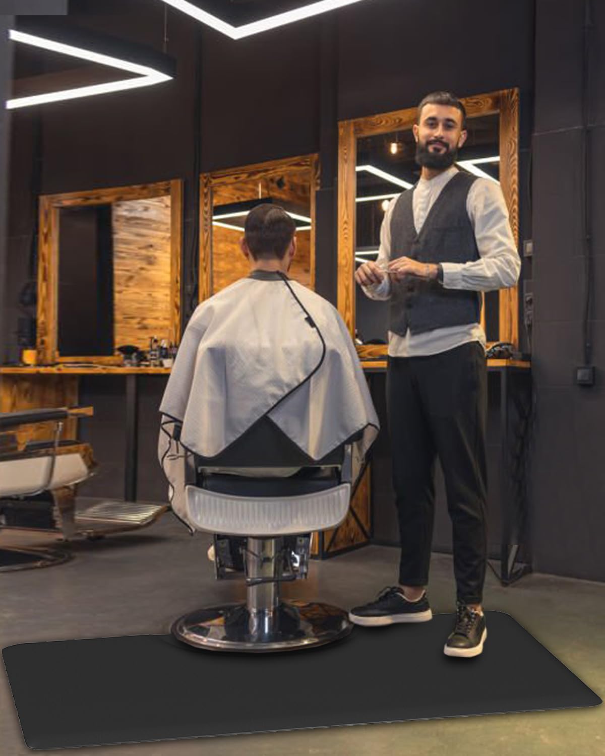 Artist hand 3 ft. x 4 ft. Barber Chair Mat Anti-Fatigue Salon & Barber Comfort & Support Mat - Non-Slip, Durable - Black Rectangle 1/2 in. Thick